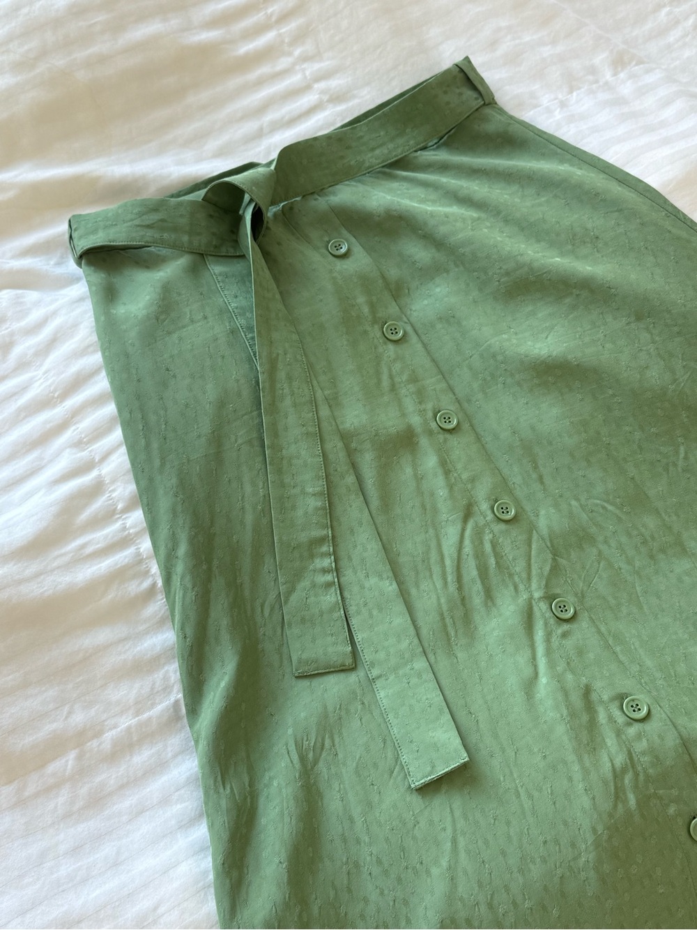 & Other Stories Sage Green Button-Front Midi Skirt with Tie